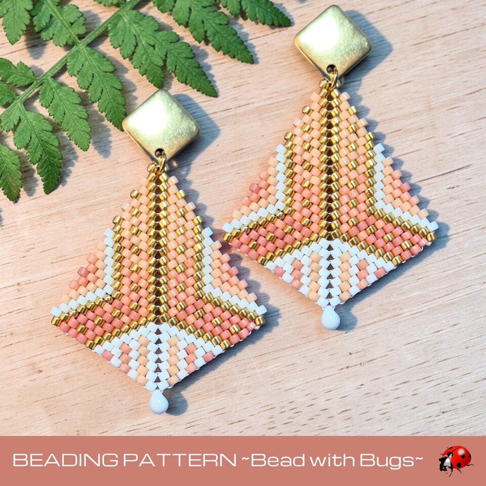 Peyote Stitch, Kite Earring Beading Pattern PINK LADY