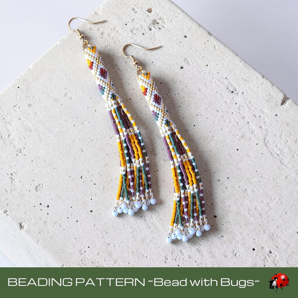 Peyote Stitch Fringed Tube Earring Pattern, AUTUMN ZONE