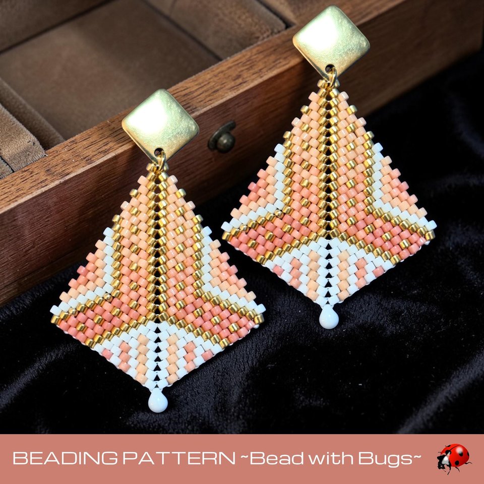 Peyote Stitch, Kite Earring Beading Pattern PINK LADY