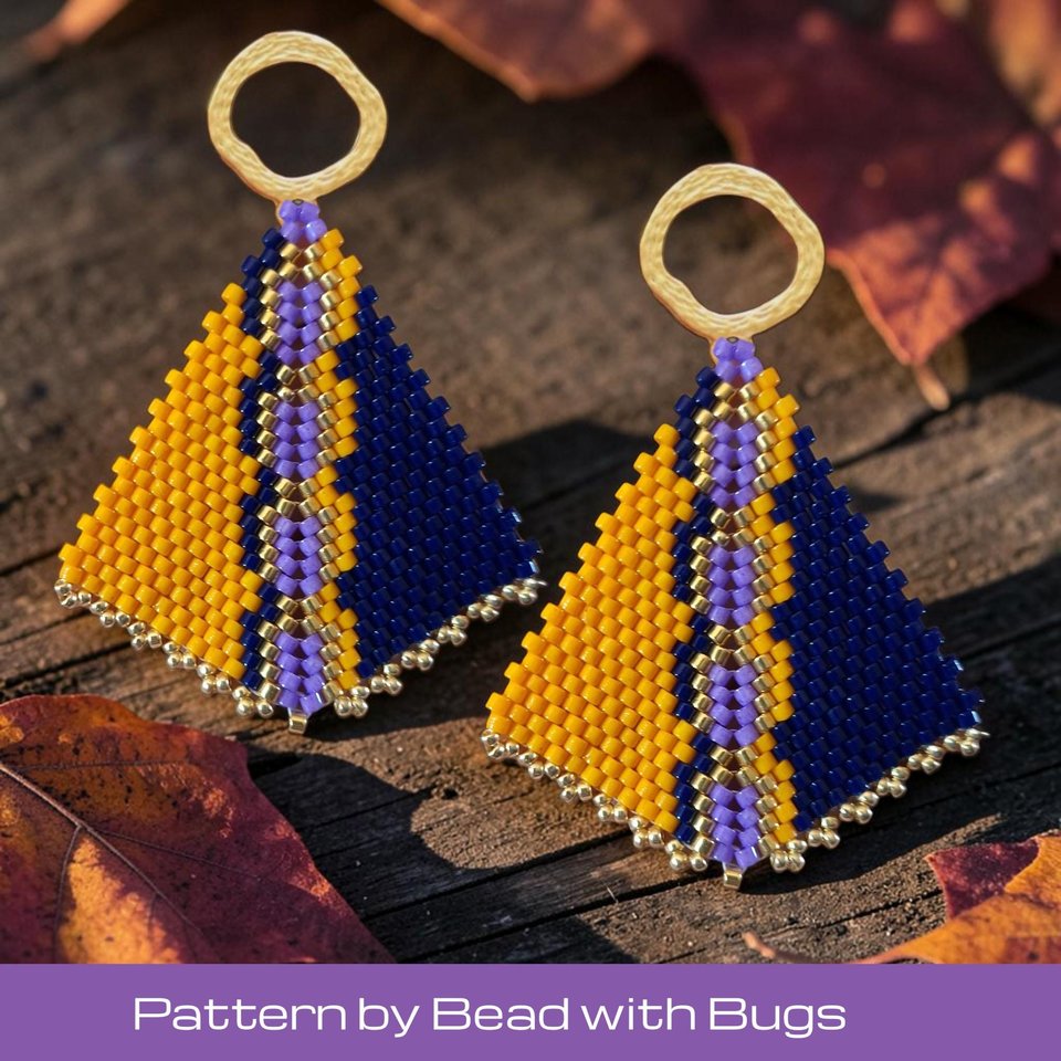 Peyote Stitch, Kite Earring Beading Pattern by Bead with Bugs, HARVEST HEAT