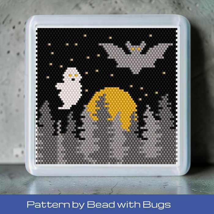 Peyote Stitch Beaded Coaster Pattern by Bead with Bugs, HALLOWEEN 2