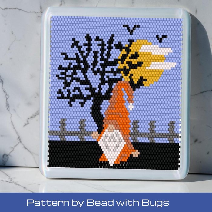 Peyote Stitch Beaded Coaster Pattern by Bead with Bugs, HALLOWEEN GNOME
