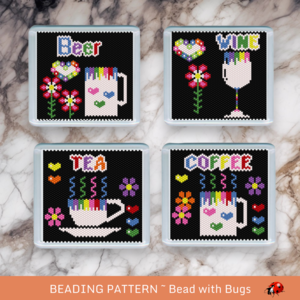 THE BEVERAGES SET: Peyote Stitch Beaded Coaster Pattern by Bead with Bugs