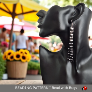 BLACK GINGHAM: Peyote Stitch Fringed Tube Earring Pattern by Bead with Bugs