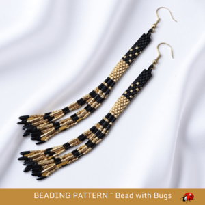 BLACK AND GOLD: Peyote Stitch Fringed Tube Earring Pattern by Bead with Bugs