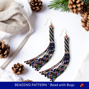 FESTIVE: Peyote Stitch Fringed Tube Earring Pattern by Bead with Bugs