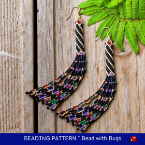 FESTIVE: Peyote Stitch Fringed Tube Earring Pattern by Bead with Bugs