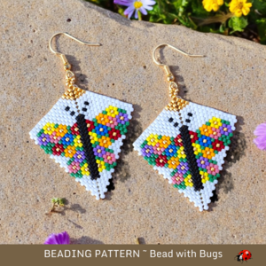 FLOWER BUTTERFLY: Peyote Stitch Earring Pattern by Bead with Bugs