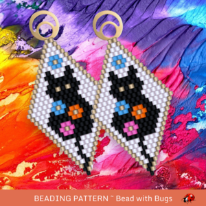FLOWERS & CATS:  Brick Stitch Beaded Earrings Pattern by Bead with Bugs