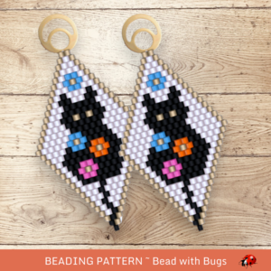FLOWERS & CATS:  Brick Stitch Beaded Earrings Pattern by Bead with Bugs