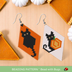 HALLOWEEN CATS:  Brick Stitch Beaded Earrings Pattern by Bead with Bugs