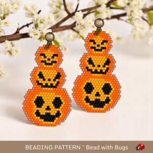 STACKED JACK O'LANTERN:  Brick Stitch Beaded Earrings Pattern by Bead with Bugs