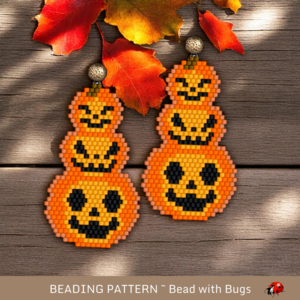 STACKED JACK O'LANTERN:  Brick Stitch Beaded Earrings Pattern by Bead with Bugs