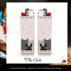 THE CATS:  Peyote Stitch Beaded Lighter Cover by Bead with Bugs