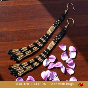 BLACK AND GOLD: Peyote Stitch Fringed Tube Earring Pattern by Bead with Bugs