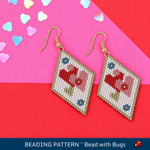 Brick Stitch Earring Pattern by Bead with Bugs, SWEETHEART, Valentines Day design downloadable PDF