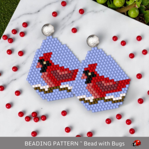 WINTER CARDINAL:  Brick Stitch Beaded Earrings Pattern by Bead with Bugs