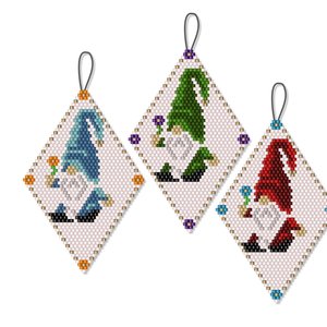 GNOMES:  Beaded Brick Stitch Ornament Pattern by Bead with Bugs