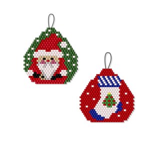 SANTA AND STOCKING:  Beaded Brick Stitch Ornament Pattern by Bead with Bugs