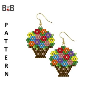 FLOWER POT & BUTTERFY:  Brick Stitch Beaded Earrings Pattern by Bead with Bugs