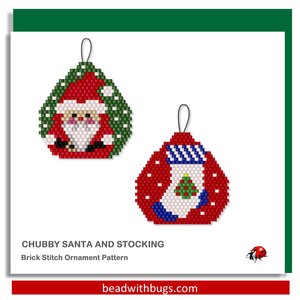 SANTA AND STOCKING:  Beaded Brick Stitch Ornament Pattern by Bead with Bugs