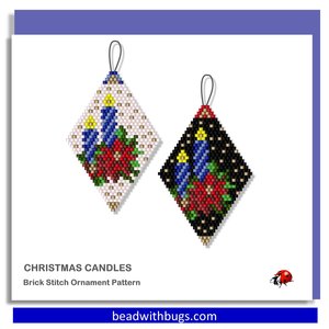 CHRISTMAS CANDLES:  Beaded Brick Stitch Ornament Pattern by Bead with Bugs