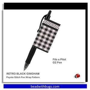 BLACK GINGHAM: Peyote Stitch Beaded Pen Wrap by Bead with Bugs
