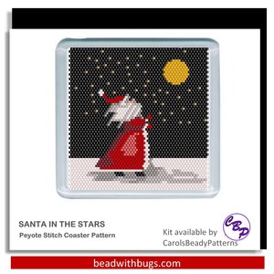 SANTA in the STARS: Peyote Stitch Beaded Coaster Pattern by Bead with Bugs
