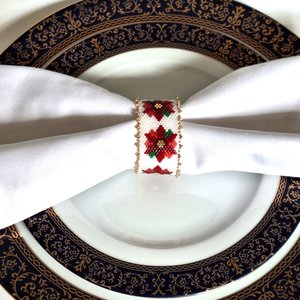 POINSETTIAS:  Beaded Napkin Ring Pattern by Bead with Bugs