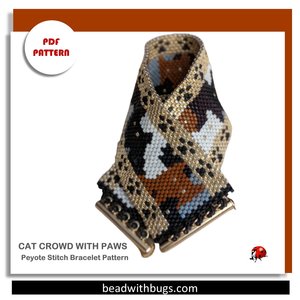 CAT CROWD:  A Peyote Stitch Beaded Bracelet Pattern by Bead with Bugs