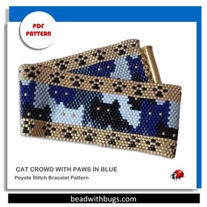CAT CROWD: A Peyote Stitch Beaded Bracelet Pattern by Bead with Bugs