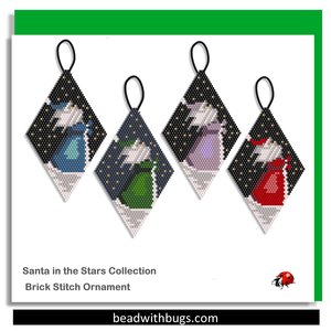 SANTA in the STARS:  Beaded Brick Stitch Ornament Pattern by Bead with Bugs