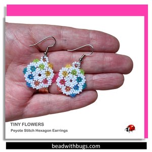 TINY FLOWERS:  Circular Peyote Stitch Beaded Earrings Pattern by Bead with Bugs