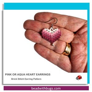 PINK OR AQUA:  Brick Stitch Beaded Earrings Pattern by Bead with Bugs