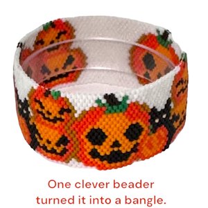 Peyote Stitch Beaded Bracelet Pattern by Bead with Bugs, Jack O Lanterns with Cats, PDF
