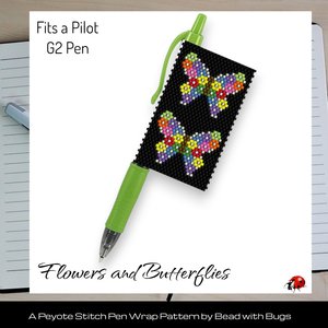 FLOWER BUTTERFLIES: Peyote Stitch Beaded Pen Wrap by Bead with Bugs