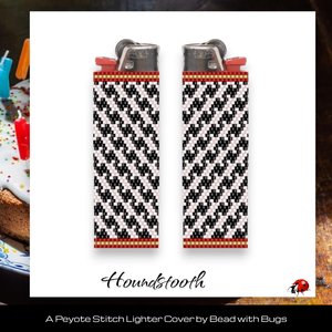 Peyote Stitch Beaded Lighter Cover, HOUNDSTOOTH by Bead with Bugs