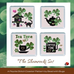THE SHAMROCKS SET: Peyote Stitch Beaded Coaster Pattern by Bead with Bugs