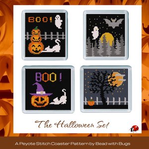 THE HALLOWEEN SET: Peyote Stitch Beaded Coaster Pattern by Bead with Bugs