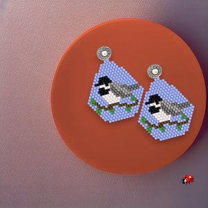 CHICKADEE :  Brick Stitch Beaded Earrings Pattern by Bead with Bugs