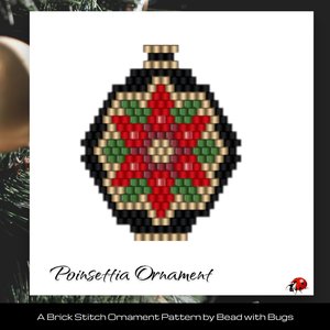 POINSETTIA PAIR:  Beaded Brick Stitch Ornament Pattern by Bead with Bugs