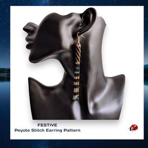FESTIVE: Peyote Stitch Fringed Tube Earring Pattern by Bead with Bugs