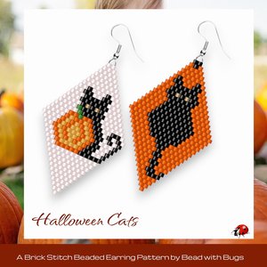 HALLOWEEN CATS:  Brick Stitch Beaded Earrings Pattern by Bead with Bugs