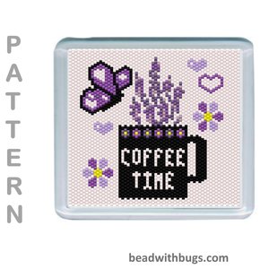 LAVENDER THEMED  SET: Peyote Stitch Beaded Coaster Pattern by Bead with Bugs