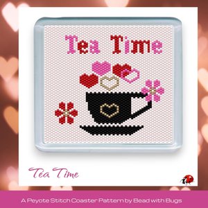 VALENTINE TEA TIME: Peyote Stitch Beaded Coaster Pattern by Bead with Bugs