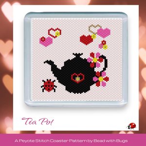 VALENTINE TEA POT: Peyote Stitch Beaded Coaster Pattern by Bead with Bugs