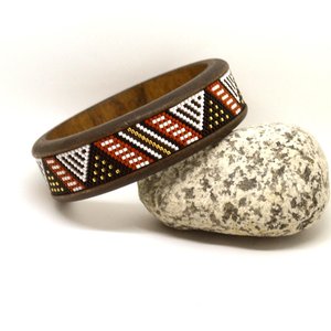 Peyote Stitch Beaded Bangle Band, African Mud Cloth, use with wood or metal bangle, PDF instant download, by Bead with Bugs