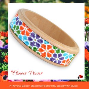 FLOWER POWER: A Peyote Stitch Beaded Bangle Band Pattern by Bead with Bugs
