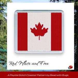 CANADIAN FLAG : Peyote Stitch Beaded Coaster Pattern by Bead with Bugs