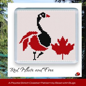 RED WHITE & FREE: Peyote Stitch Beaded Coaster Pattern Set by Bead with Bugs